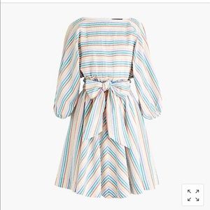 dolman-sleeve mini dress in rainbow seersucker